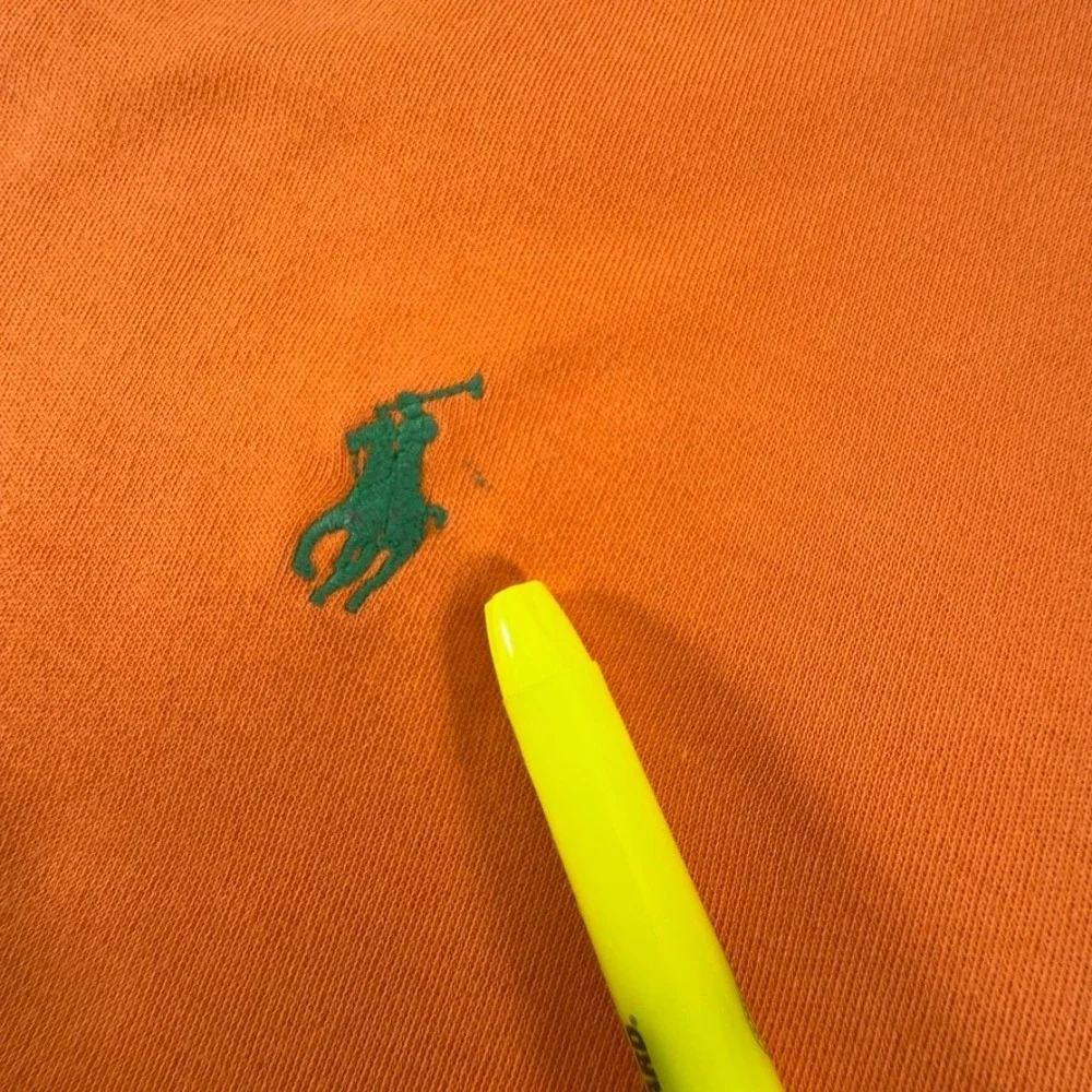 Polo Ralph Lauren Mens Large Orange Short Sleeve Pique Polo Shirt Green Pony *
